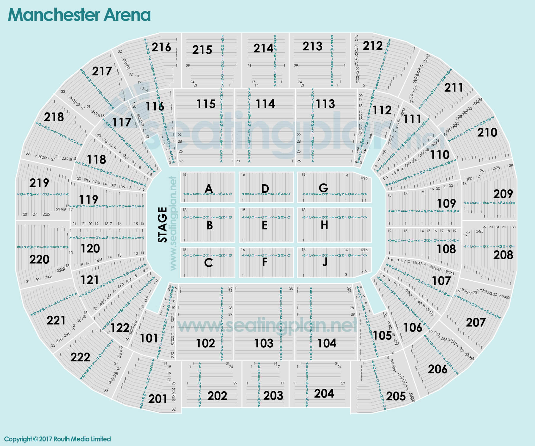detailed Seating Plan at Manchester Arena