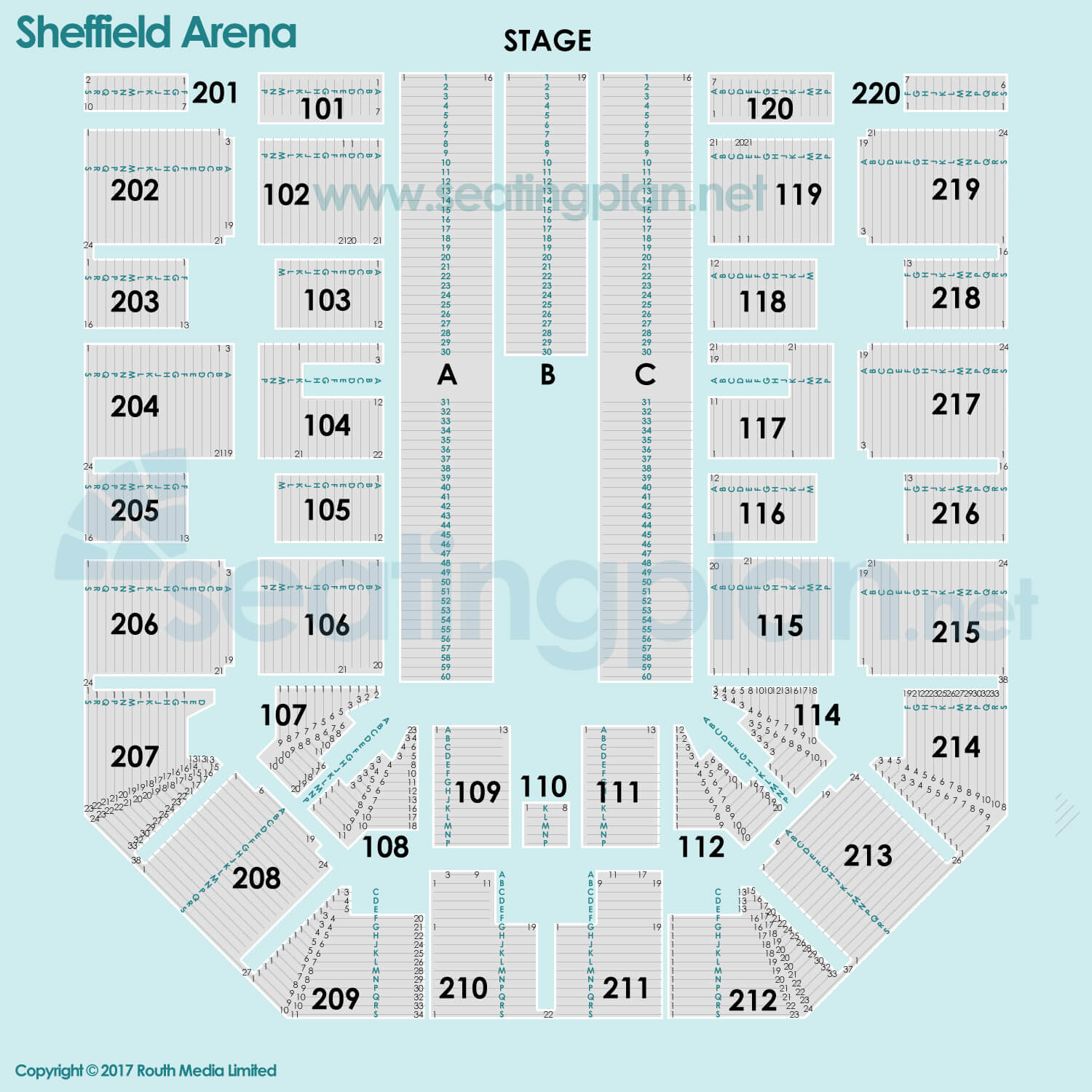 Utilita Arena Sheffield Detailed Seating Plan