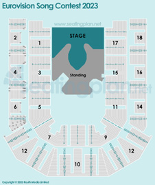 Detailed Seating Plan at Liverpool Arena host of the Eurovision Song Contest 2023